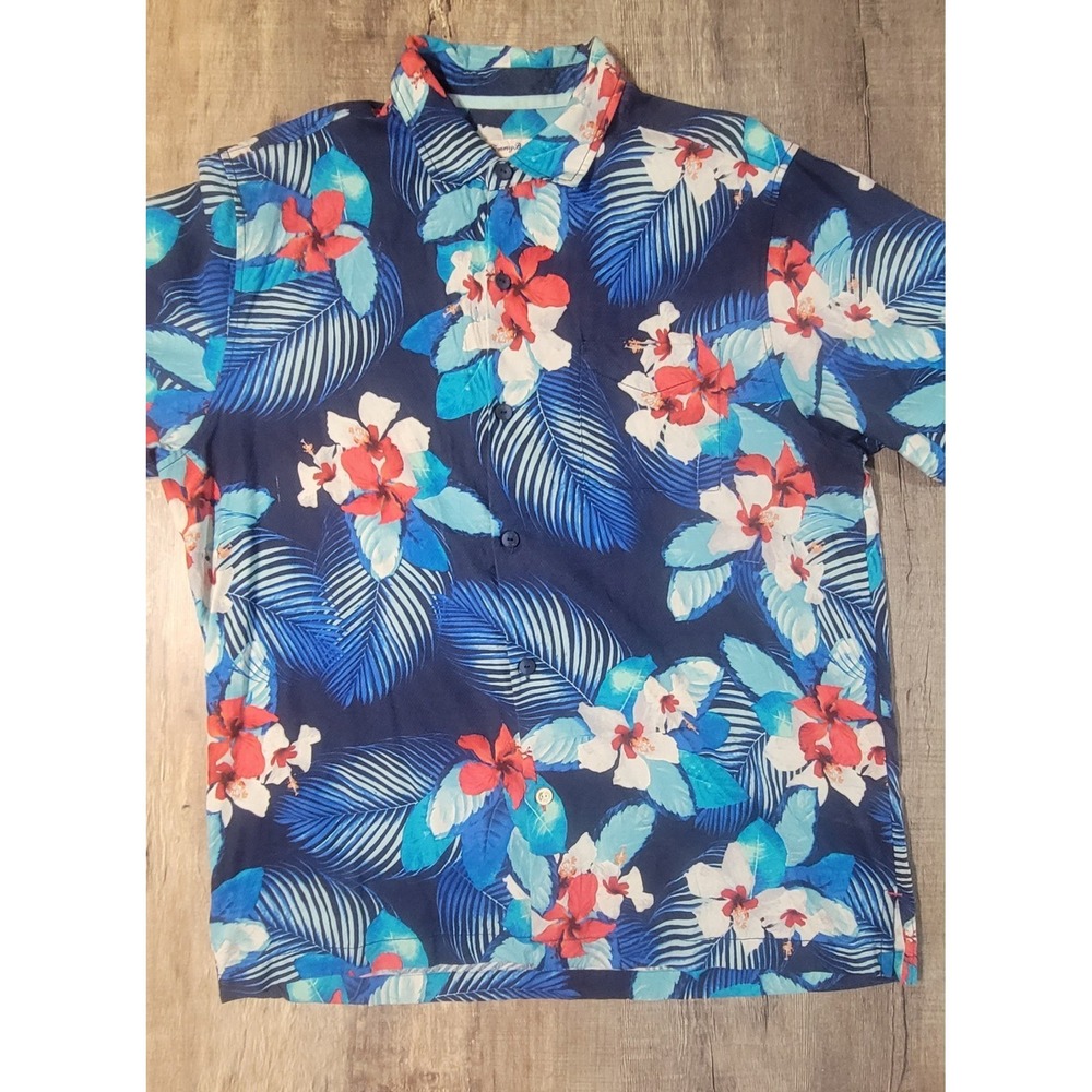 Tommy Bahama T322977 Men's Large Monterosso Beach Shirt‎ Indigo Coast Hawaiian